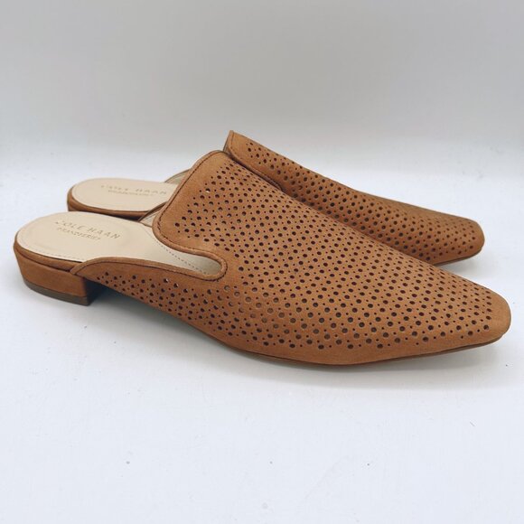 Cole Haan Paula Perforated Loafer Mule Cognac Brown Leather Size 10.5 Women's - Picture 1 of 5
